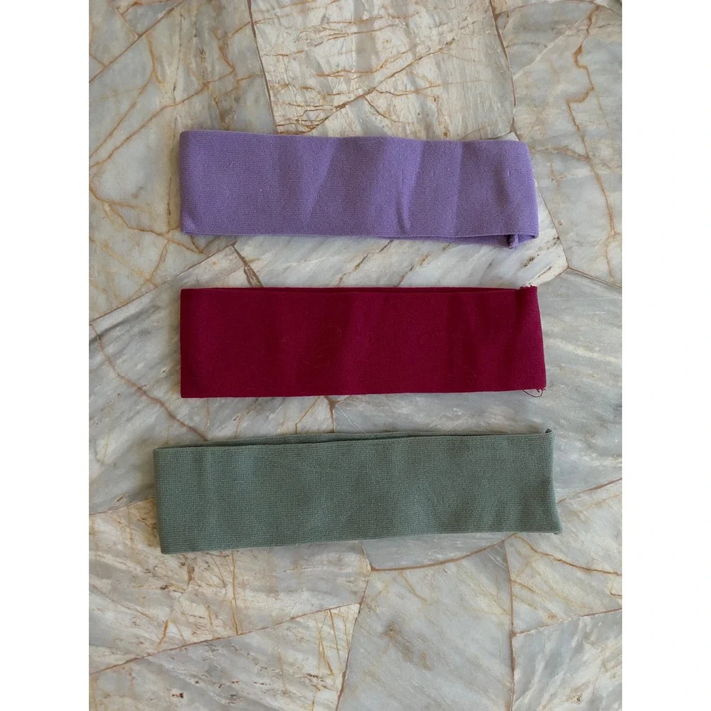Set of 3 Wide Stretch Ribbed Knit Headbands Purple Burgundy Olive Green Sporty